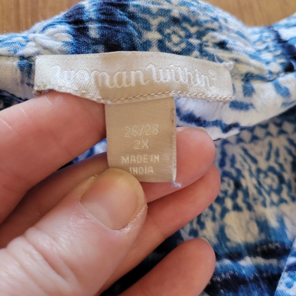 Woman Within Top Shirt Womens 2X Blue White Tie Dye Bell Sleeve Peasant Boho - Picture 4 of 11